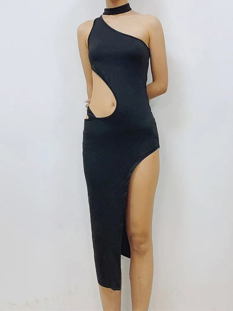 Elegant Sleeveless Cut Out Irregular High Split Club Female Midi Dresses