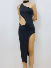 Elegant Sleeveless Cut Out Irregular High Split Club Female Midi Dresses