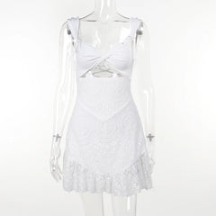 Y2K Summer  Embroidery Hollow Out Party Club Lace Dress