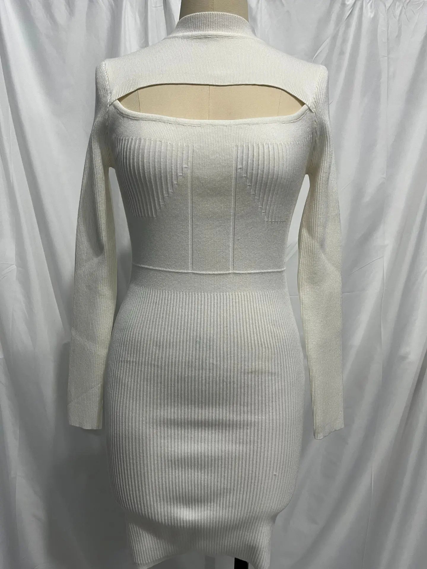 Elegant White Hollow Knitted Bodycon Short Dress Cut Out Dresses