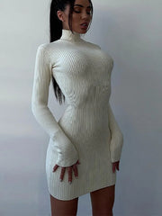 Elegant White Hollow Knitted Bodycon Short Dress Cut Out Dresses