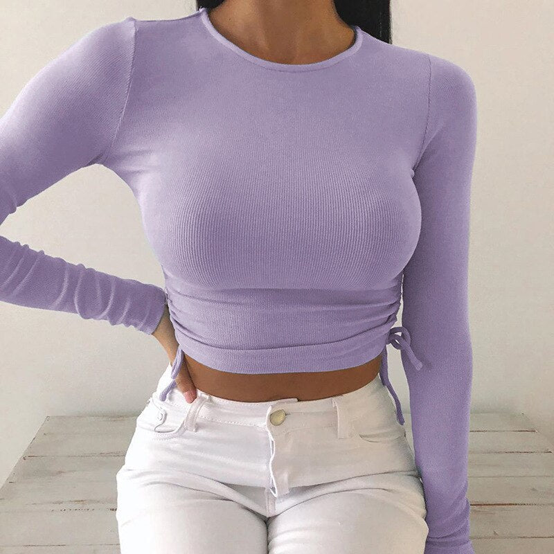 Drawstring Bandage Knitted Tee