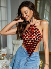 Solid Y2K Mirror Sequin Top for Nightclub