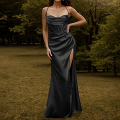 Glamorous Spaghetti Strap Formal Sleeveless High Split Backless Long  New Elegant Evening Party Dress