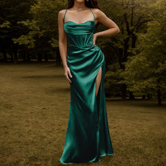 Glamorous Spaghetti Strap Formal Sleeveless High Split Backless Long  New Elegant Evening Party Dress