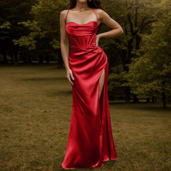 Glamorous Spaghetti Strap Formal Sleeveless High Split Backless Long  New Elegant Evening Party Dress