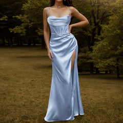 Glamorous Spaghetti Strap Formal Sleeveless High Split Backless Long  New Elegant Evening Party Dress