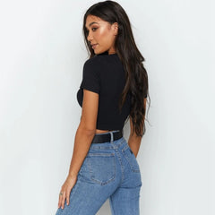 Streetwear Ribber Black Short Sleeve Tops