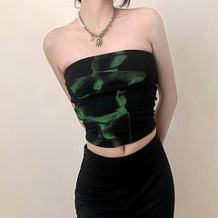 Top One Line Neck Chest Wrap Black I-line Casual Short Vest