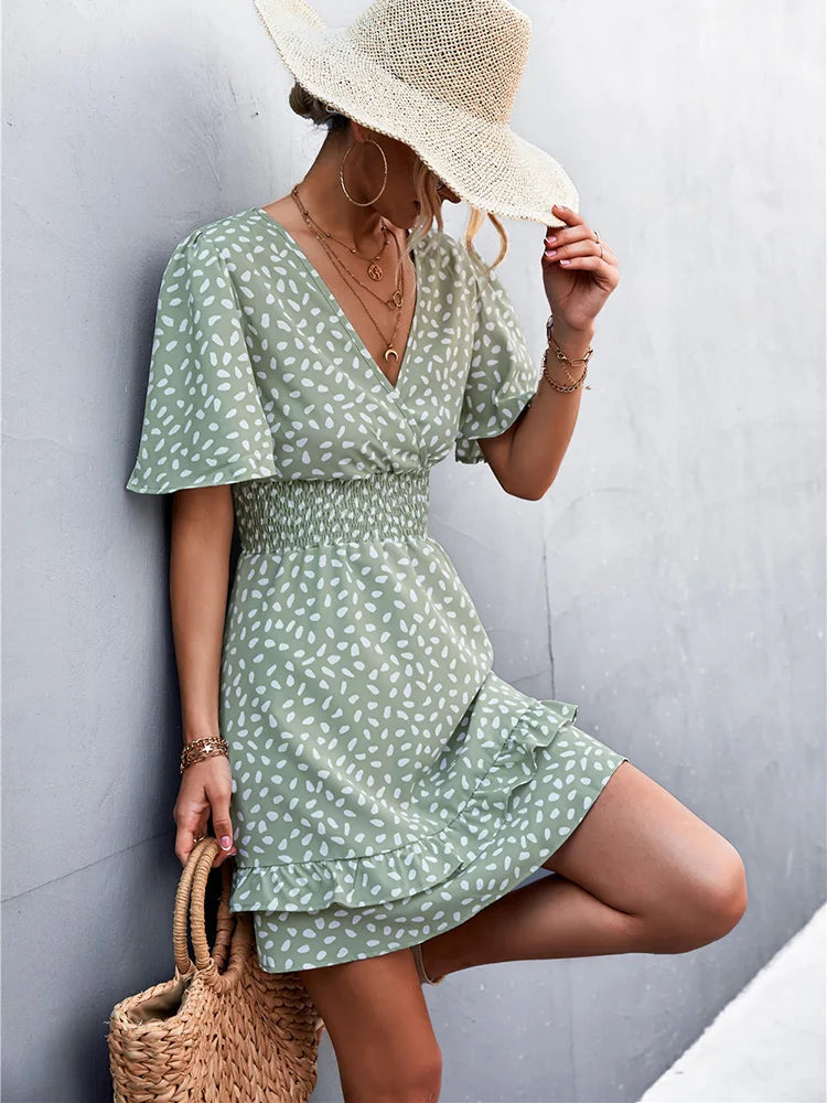 Elegant Lotus Leaf Sleeve Summer Dress Boho Dress