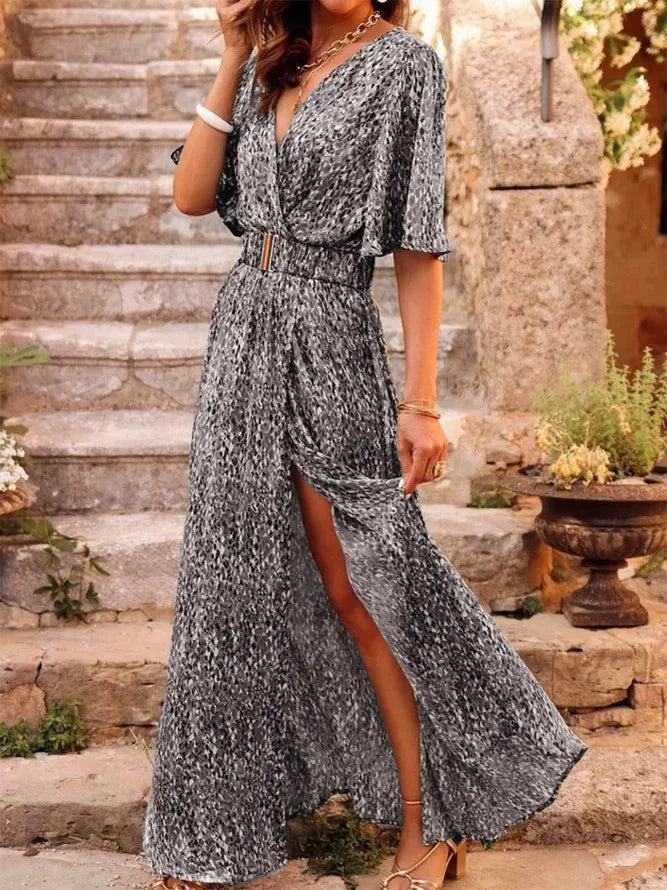 Fashionable V Neck Short Sleeve Spring Summer Boho Dress