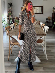 Turn Down Neck Shirt Collar Buckle Regular Fit Casual Dress Maxi Dresses