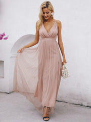 Pink Lace Blue Party Long Dress Summer Elegant V-neck Even Maxi Dresses