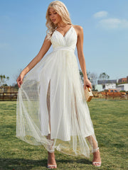 Pink Lace Blue Party Long Dress Summer Elegant V-neck Even Maxi Dresses