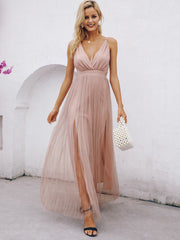 Pink Lace Blue Party Long Dress Summer Elegant V-neck Even Maxi Dresses