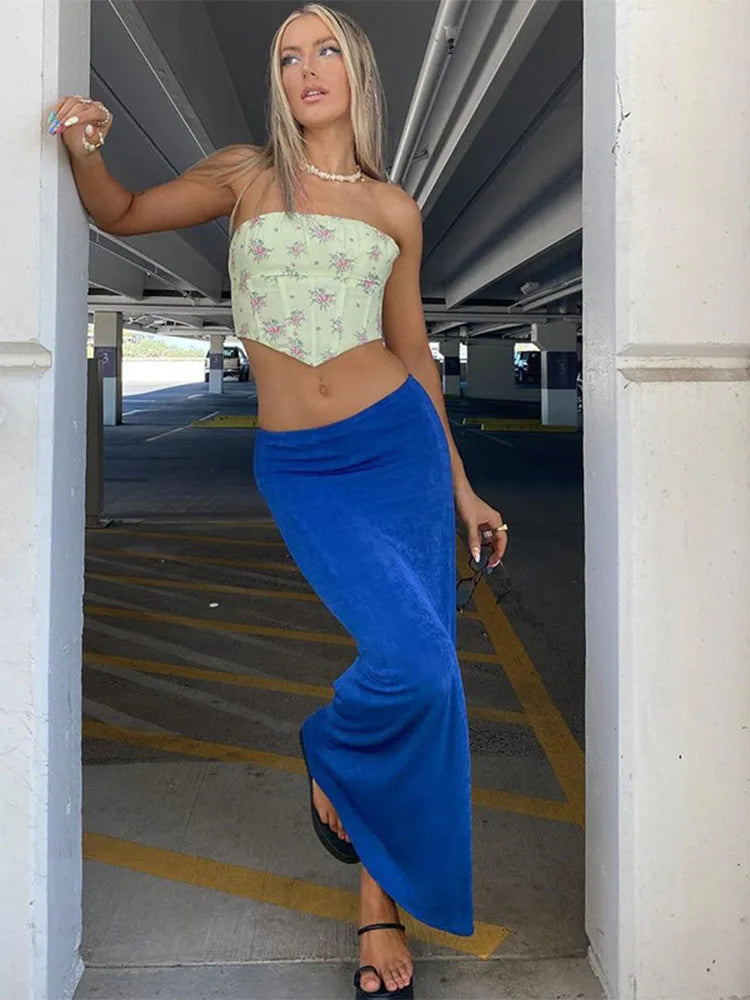 High Waist Skinny Blue Green Pencil Skirt