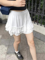 Solid Color Drawstring Fold High Waist Mini Skirt