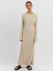 White Pleated Long Robes Summer Lady Office Maxi Dress