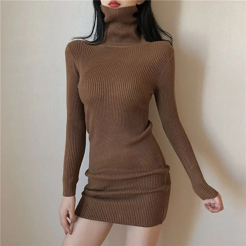 Solid Cotton Korean Fashion Knit Clothing  Bodycon Dress