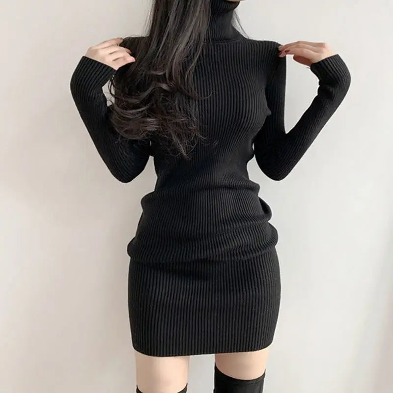 Solid Cotton Korean Fashion Knit Clothing  Bodycon Dress