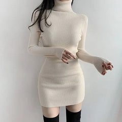 Solid Cotton Korean Fashion Knit Clothing  Bodycon Dress