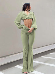 Vintage Elastic Flared Pants