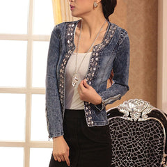 Denim Slim Zipper Sequins Jacket