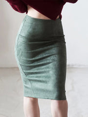 Spring Pink Gray Suede Midi Pencil Skirt