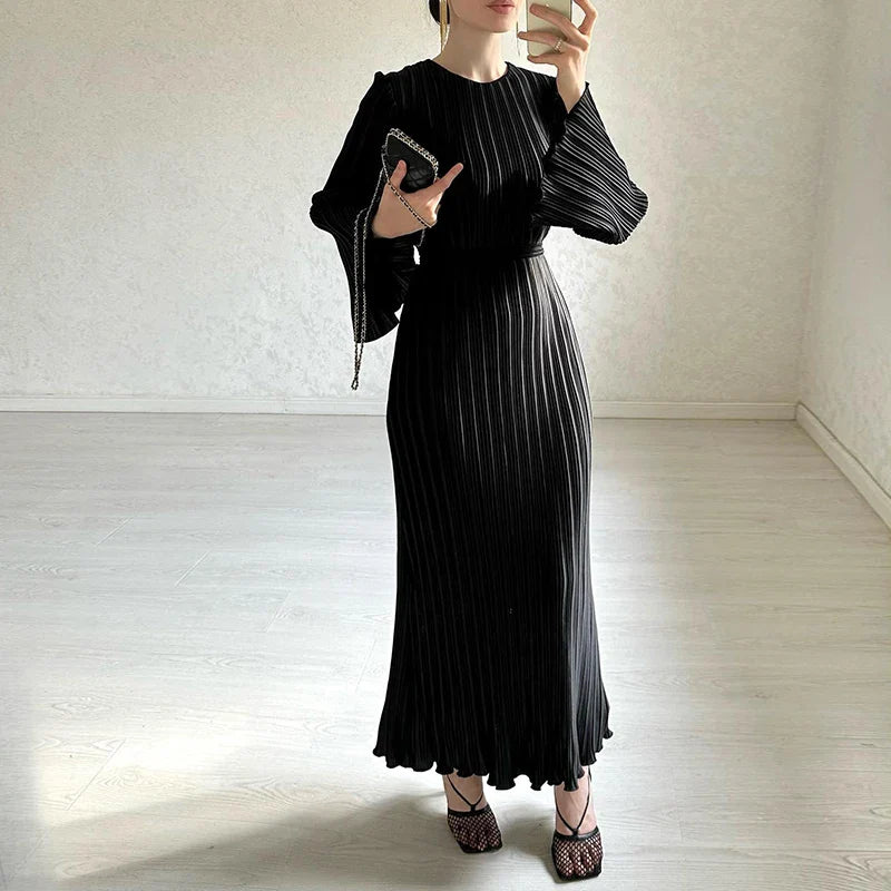 Spring O-neck Party Maxi Flare Femme Bodycon Dress