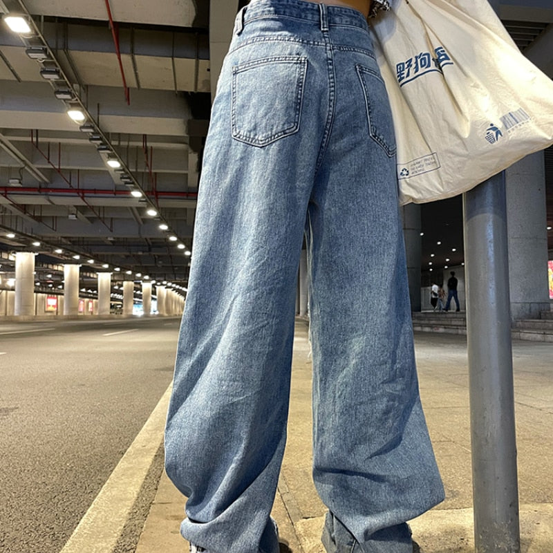 Women's Street Jeans Ripped Jeans High Waisted Baggy Jeans Wide Leg Jeans Y2K Hip Hop Pants