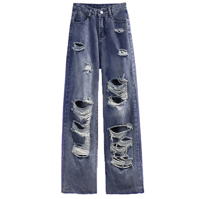 Women's Street Jeans Ripped Jeans High Waisted Baggy Jeans Wide Leg Jeans Y2K Hip Hop Pants