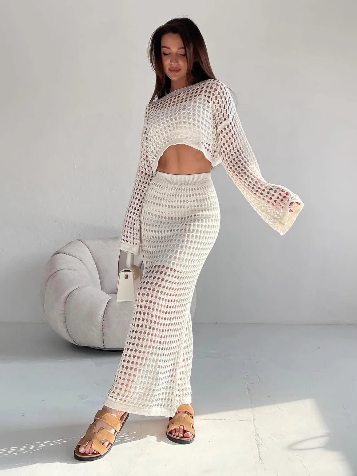 Summer Thin Knit Mesh Hollow-out Skirt