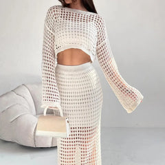 Summer Thin Knit Mesh Hollow-out Skirt