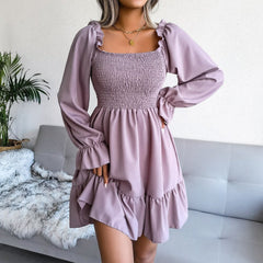 Flared Full Sleeve Ruffled Dress