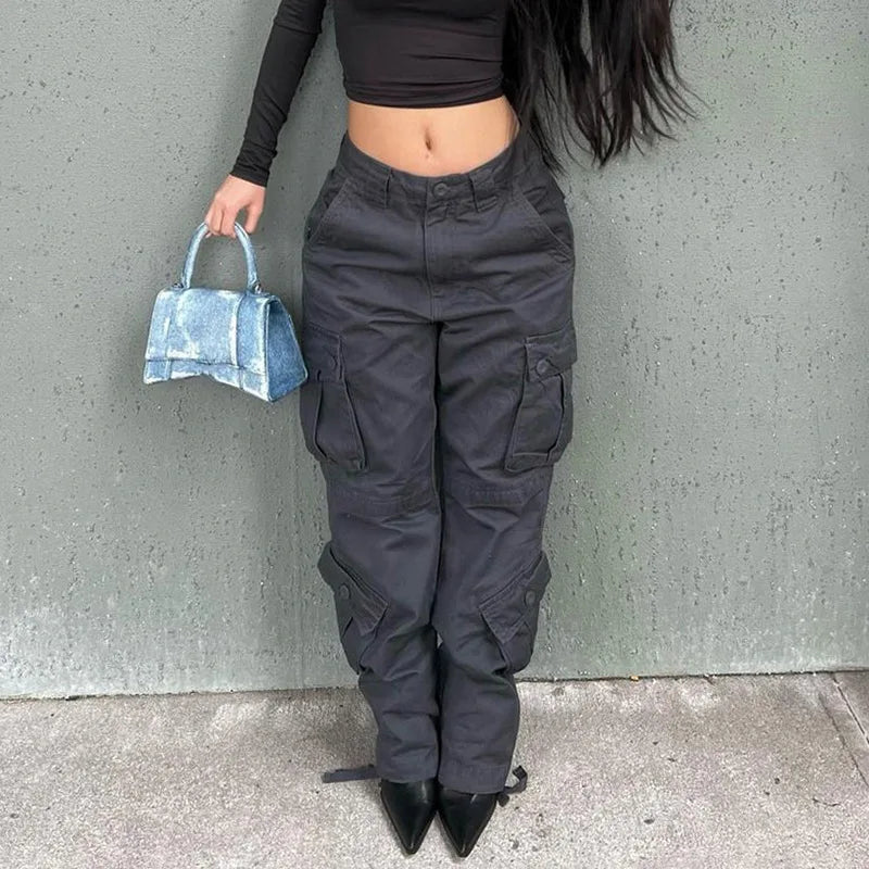 Y2K High Waist Wide Leg Streetwear Cargo Jeans