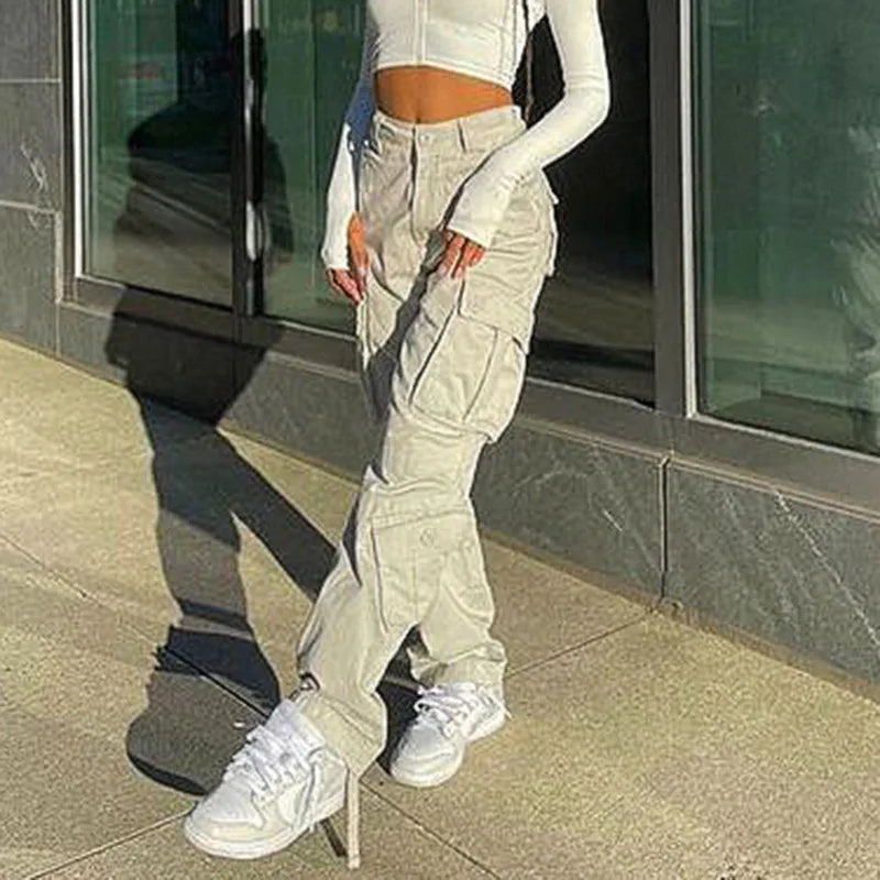 Y2K High Waist Wide Leg Streetwear Cargo Jeans