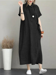 Summer Cotton Linen Vintage Casual Loose Mid-length Maxi Dress