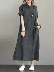 Summer Cotton Linen Vintage Casual Loose Mid-length Maxi Dress