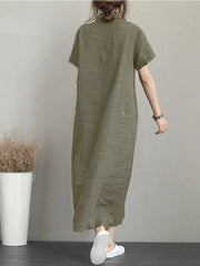 Summer Cotton Linen Vintage Casual Loose Mid-length Maxi Dress