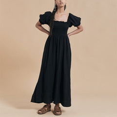 Summer Dresses For  Square Neck Smocked Short Puff Sleeve Vacation Beach Style
