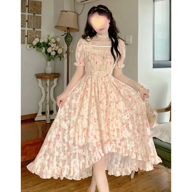 Elegant Lolita Party  Korean Fashion Holiday Floral Dress