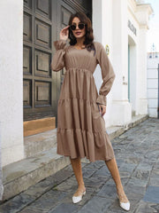 Casual and Comfortable V-Neck Solid Layered Chiffon Boho Dress