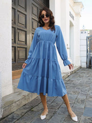 Casual and Comfortable V-Neck Solid Layered Chiffon Boho Dress