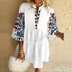 Beach V-neck Ruffle Floral Printed Short Boho Dress