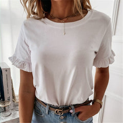 Casual Plain Ruffles Tee