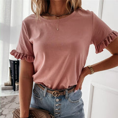 Casual Plain Ruffles Tee