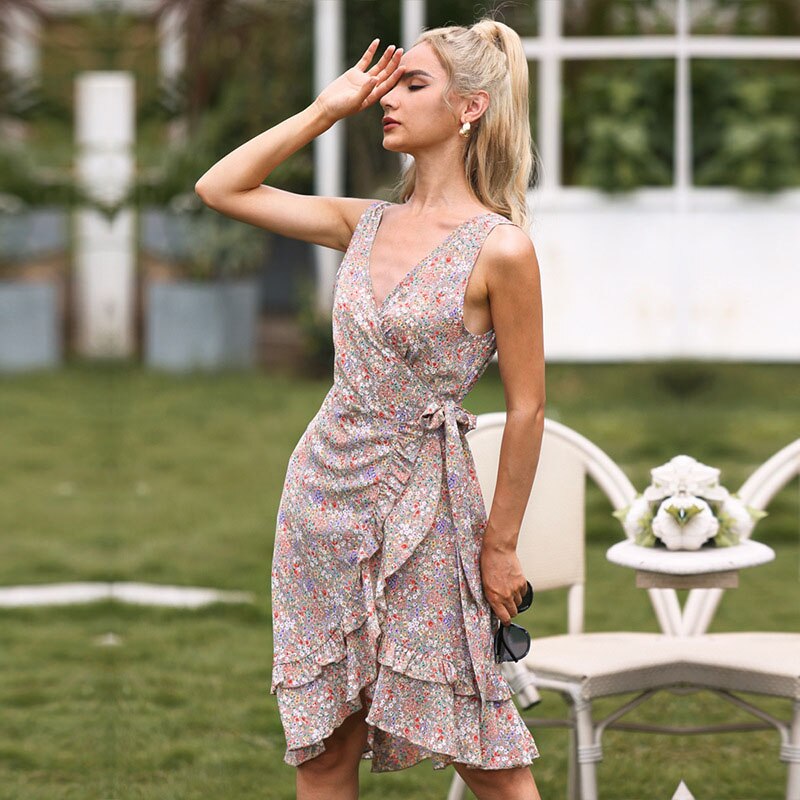 Sleeveless A Line Floral Dress