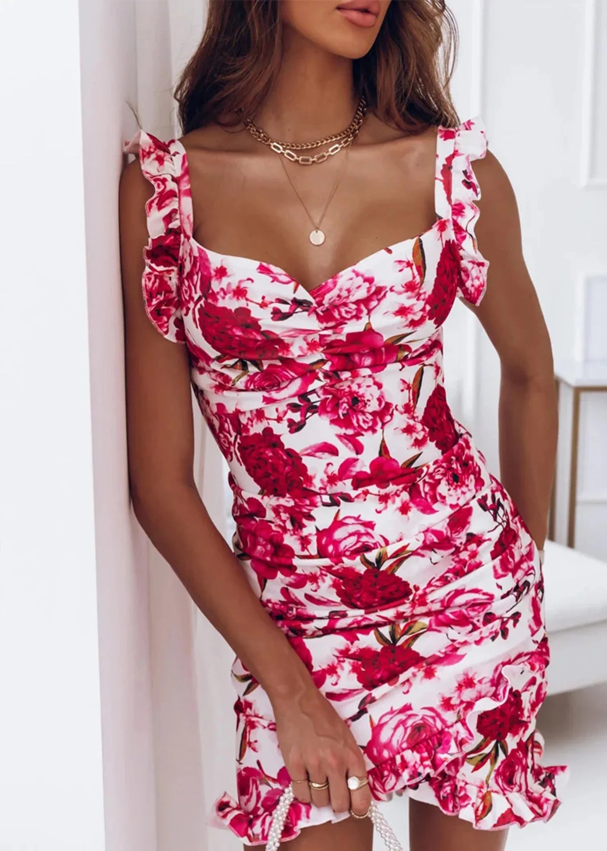 Summer Vintage Floral Elegant Ruffles Sleeveless Midi Dress