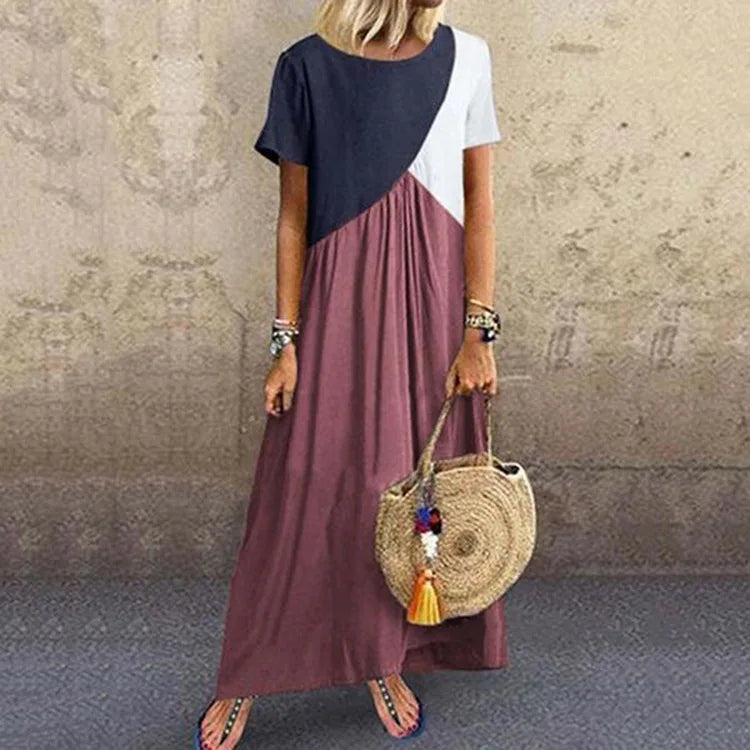 Vibrant Beach Patchwork Boho Maxi Dress