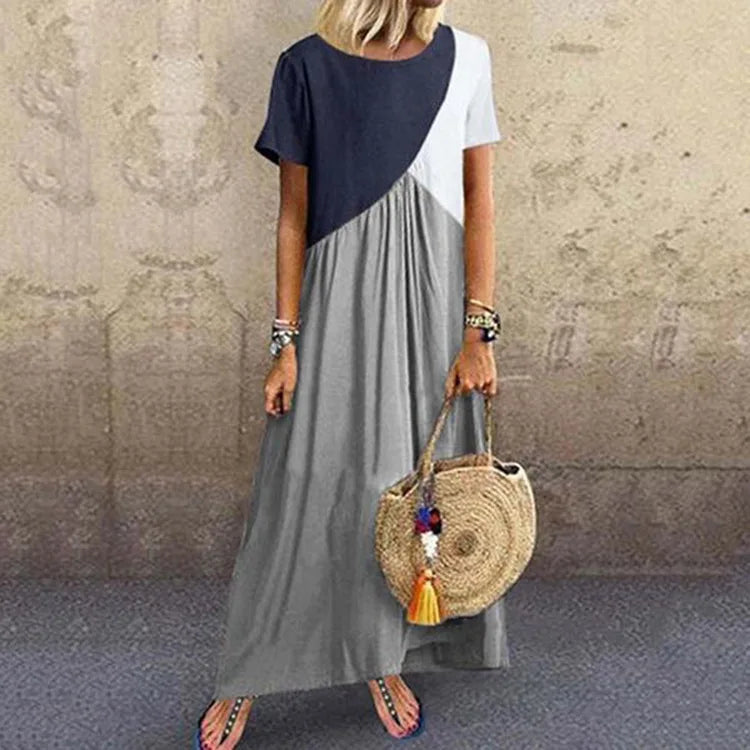 Vibrant Beach Patchwork Boho Maxi Dress